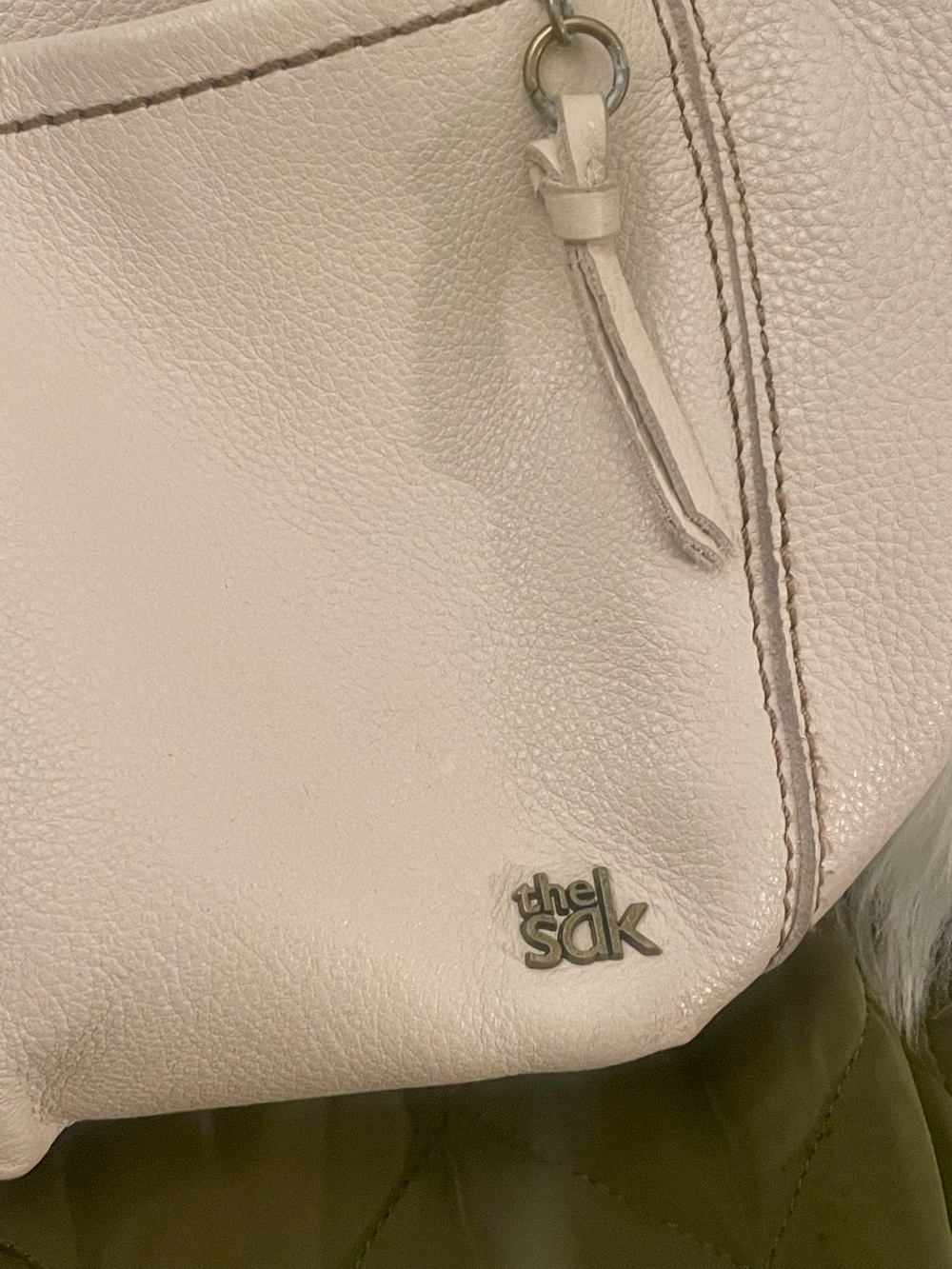The Sak Iris Hobo Bag Ivory Pebbled Leather Purse Boho Minimalist Zip Tote - Picture 8 of 8